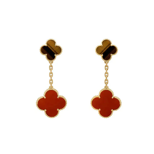[Rose Jewelrys]CLOVER  2 MOTIF  TIGER EYE CARNELIAN EARRINGS
