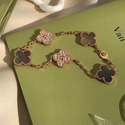 []CLOVER 5 MOTIF GRAY MOP DIAMOND BRACELET