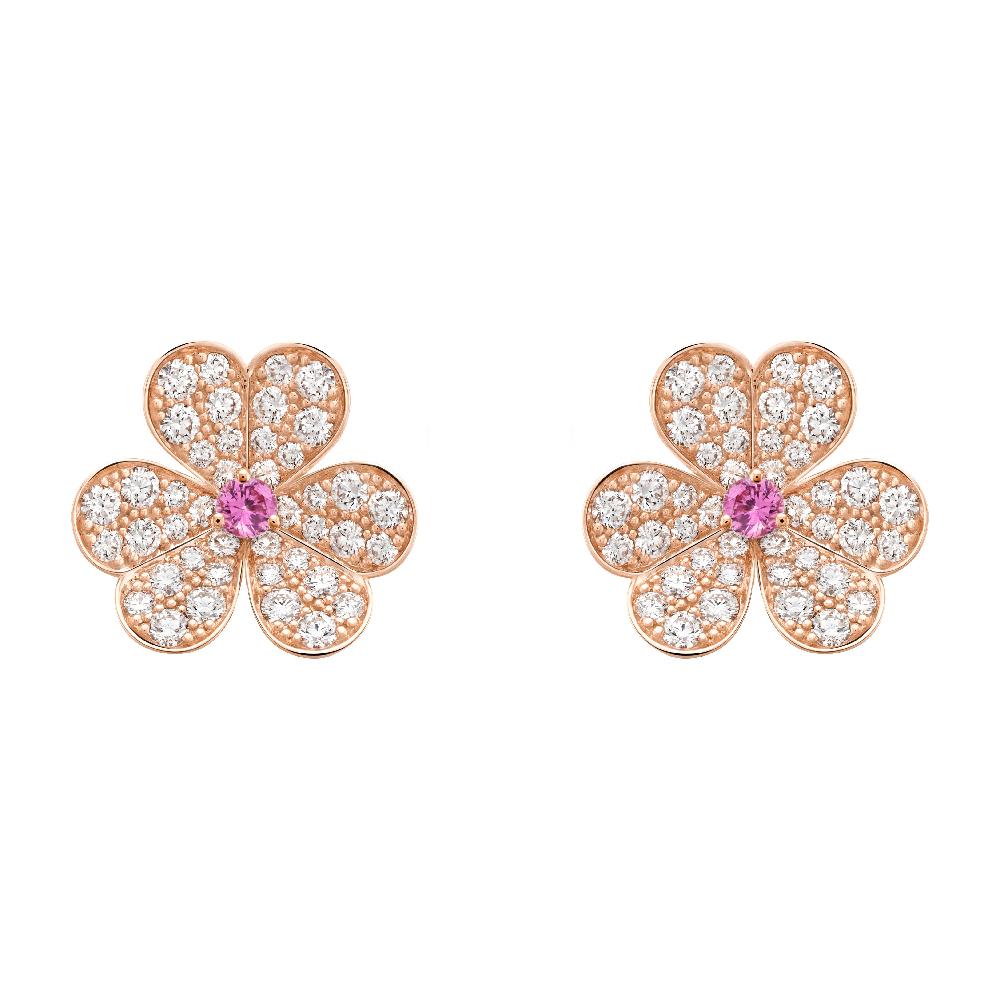 [🌹Rose💎]FRIVOLE PINK GOLD FLOWER DIAMOND EARRINGS