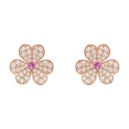 [🌹Rose💎]FRIVOLE PINK GOLD FLOWER DIAMOND EARRINGS