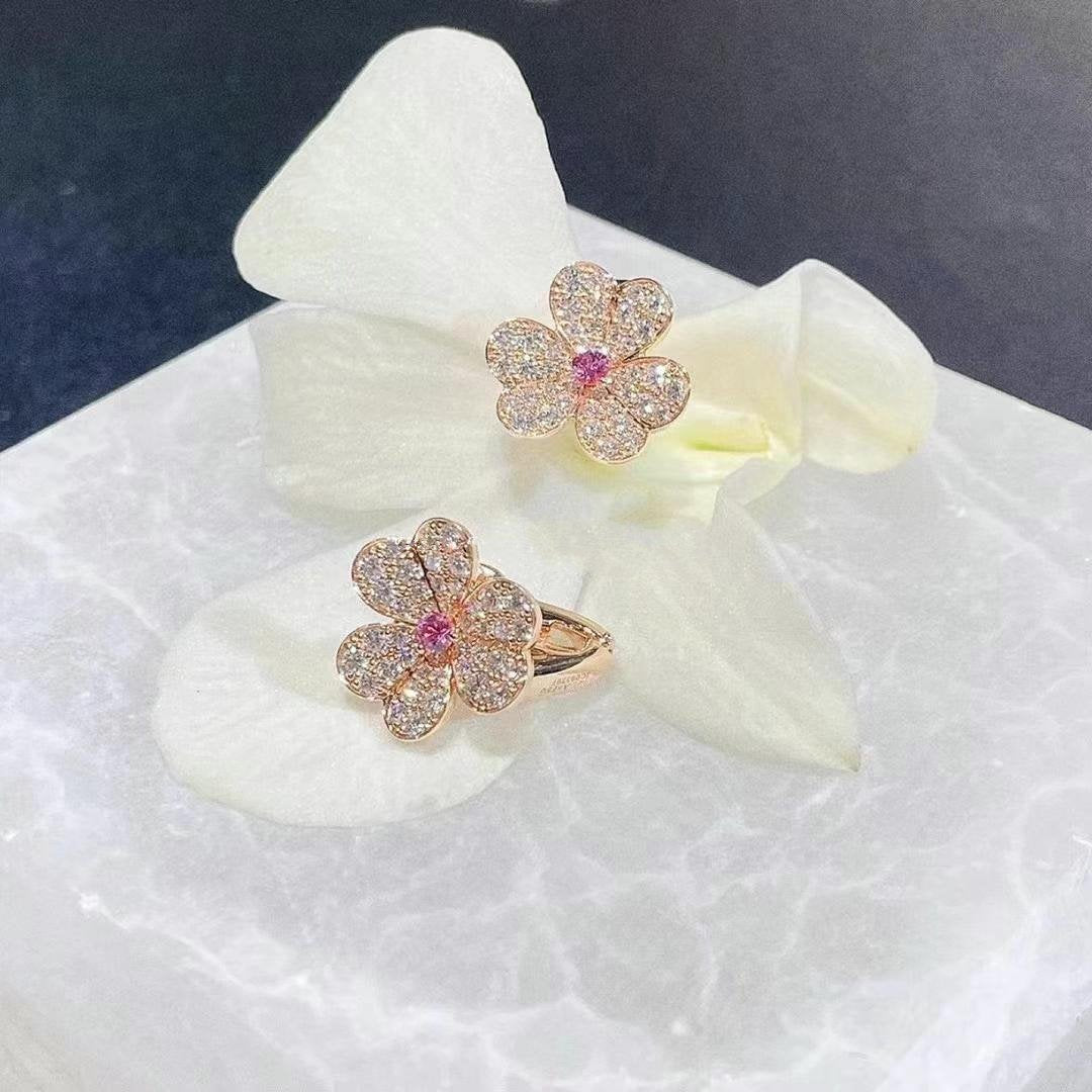 [Rose Jewelrys]FRIVOLE PINK GOLD FLOWER DIAMOND EARRINGS