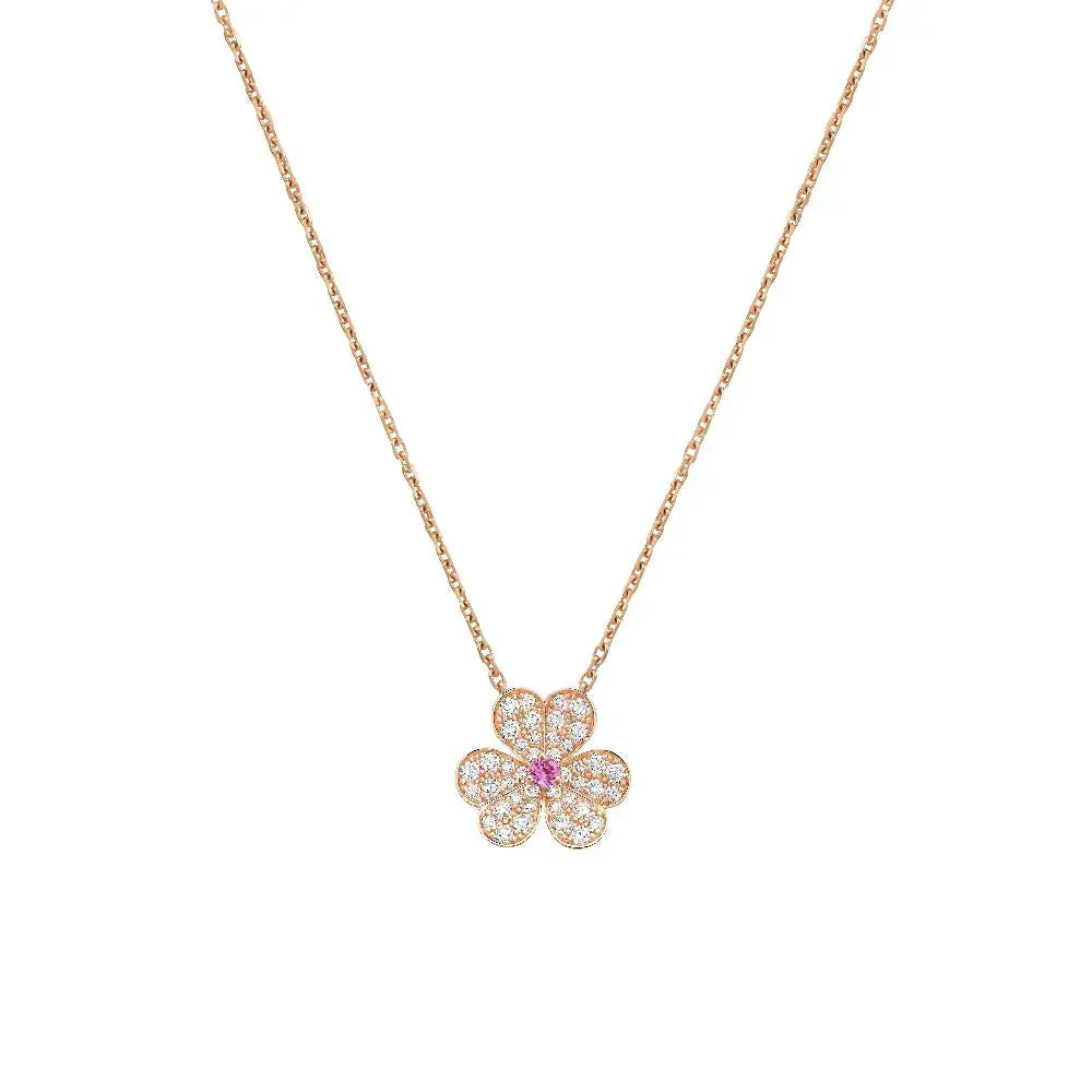 [🌹Rose💎]FRIVOLE ROSE GOLD FLOWER DIAMOND NECKLACE