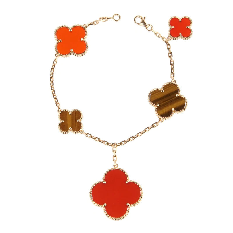[🌹Rose💎]CLOVER BRACELET 5 MOTIFS CARNELIAN TIGER EYE