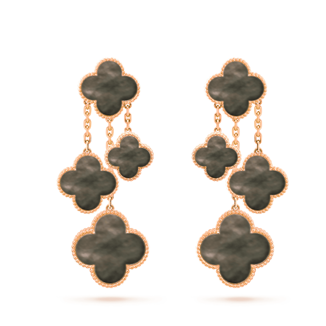 [🌹Rose💎]CLOVER EARRINGS DARK MOP 4 MOTIFS ROSE GOLD