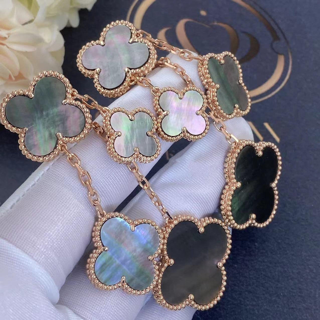 [🌹Rose💎]CLOVER EARRINGS DARK MOP 4 MOTIFS ROSE GOLD