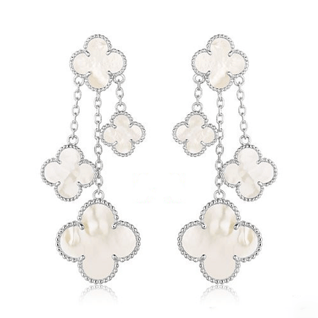 [🌹Rose💎]CLOVER EARRINGS WHITE MOP 4 MOTIFS SILVER