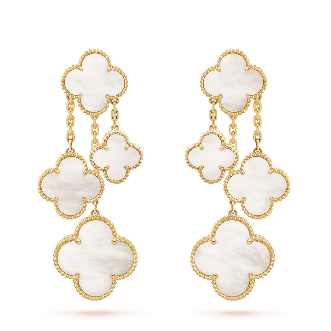[🌹Rose💎]CLOVER EARRINGS WHITE MOP 4 MOTIFS GOLD