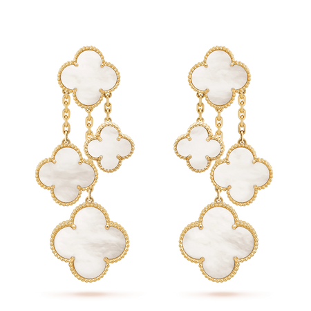 [🌹Rose💎]CLOVER EARRINGS WHITE MOP 4 MOTIFS GOLD