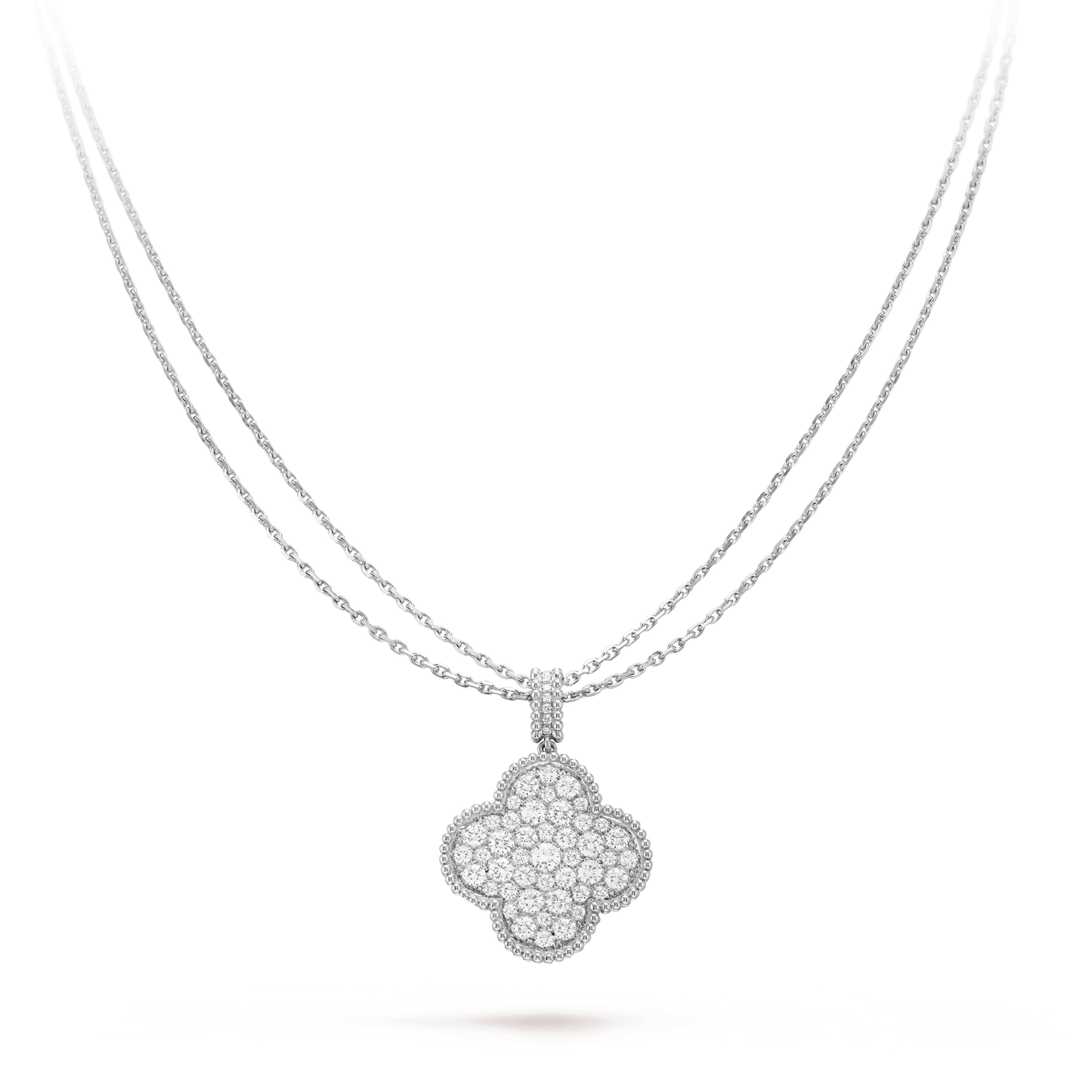 []CLOVER 25MM SILVER FULL DIAMOND BIG CLOVER NECKLACE