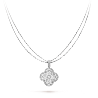 []CLOVER 25MM SILVER FULL DIAMOND BIG CLOVER NECKLACE