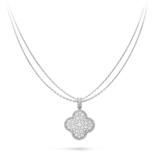 [Rose Jewelrys]CLOVER 25MM SILVER FULL DIAMOND BIG CLOVER NECKLACE