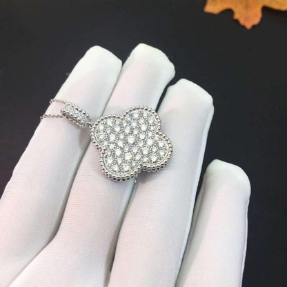 []CLOVER 25MM SILVER FULL DIAMOND BIG CLOVER NECKLACE