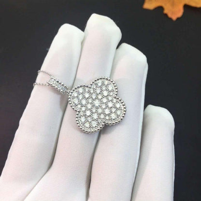 []CLOVER 25MM SILVER FULL DIAMOND BIG CLOVER NECKLACE