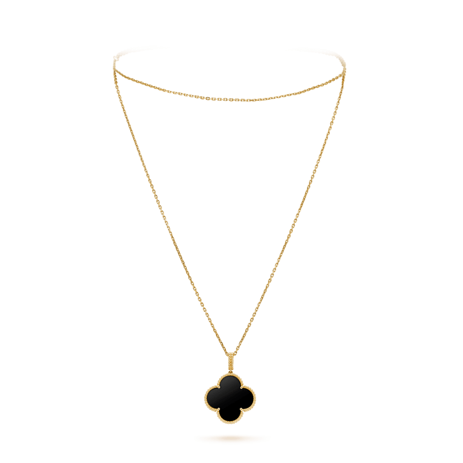 [Rose Jewelrys]CLOVER 25MM GOLD ONYX BIG CLOVER NECKLACE