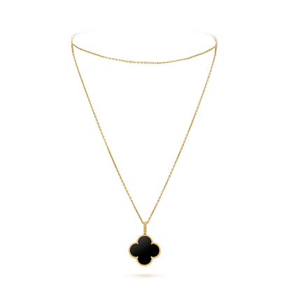 [Rose Jewelrys]CLOVER 25MM GOLD ONYX BIG CLOVER NECKLACE