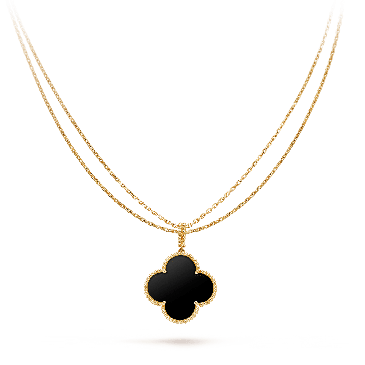 [Rose Jewelrys]CLOVER 25MM GOLD ONYX BIG CLOVER NECKLACE