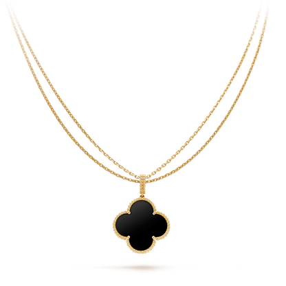 [Rose Jewelrys]CLOVER 25MM GOLD ONYX BIG CLOVER NECKLACE