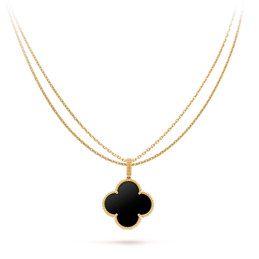 [Rose Jewelrys]CLOVER 25MM GOLD ONYX BIG CLOVER NECKLACE