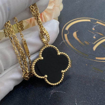 [Rose Jewelrys]CLOVER 25MM GOLD ONYX BIG CLOVER NECKLACE