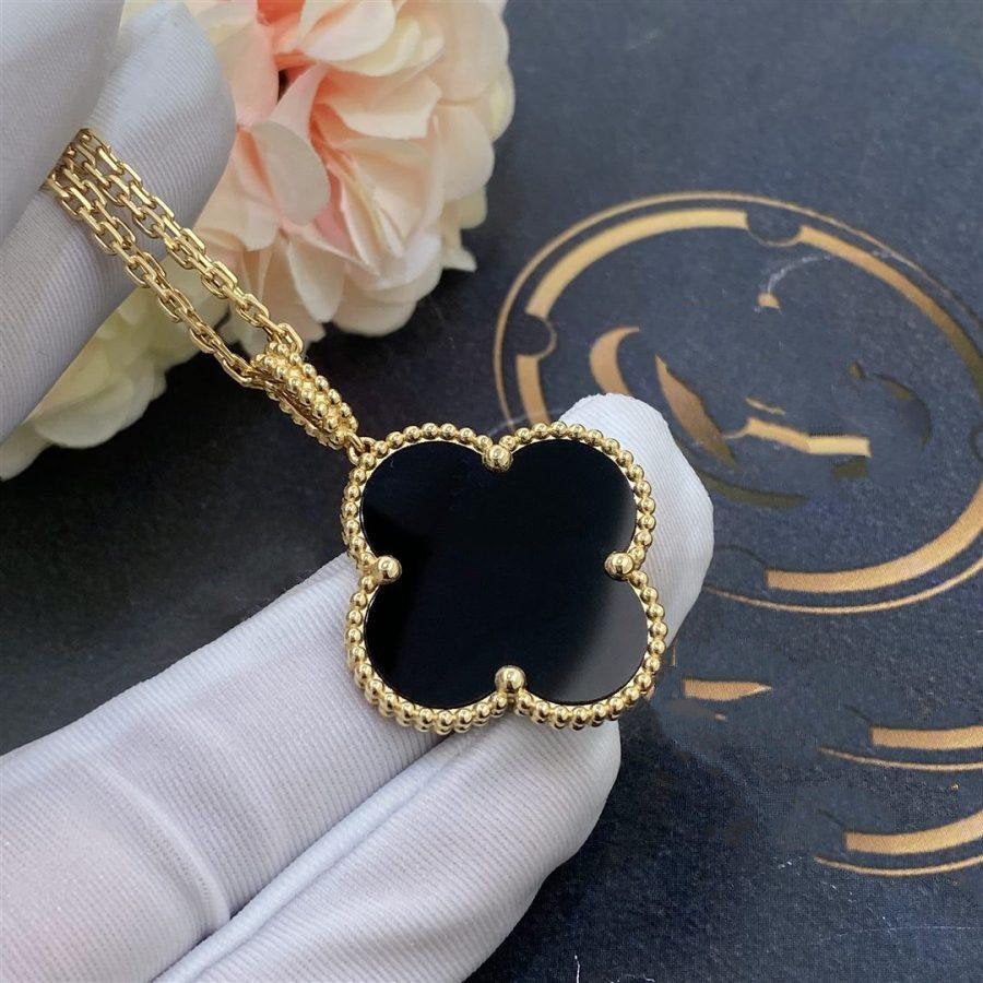 [Rose Jewelrys]CLOVER 25MM GOLD ONYX BIG CLOVER NECKLACE