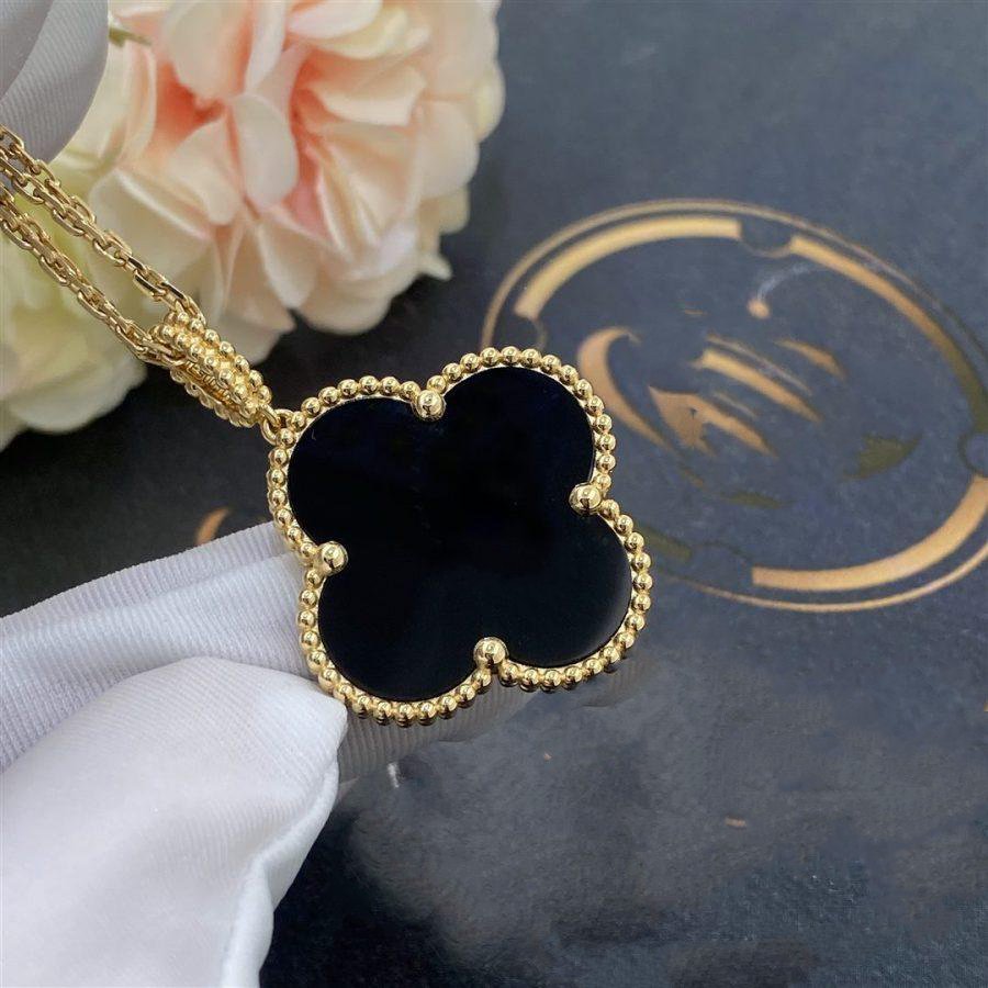 [Rose Jewelrys]CLOVER 25MM GOLD ONYX BIG CLOVER NECKLACE