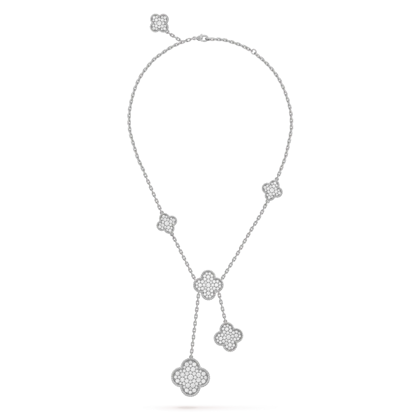 [Rose Jewelrys]CLOVER 5 MOTIFS SILVER DIAMONDS NECKLACE