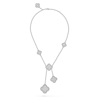 [Rose Jewelrys]CLOVER 5 MOTIFS SILVER DIAMONDS NECKLACE