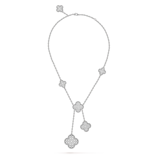 [Rose Jewelrys]CLOVER 5 MOTIFS SILVER DIAMONDS NECKLACE
