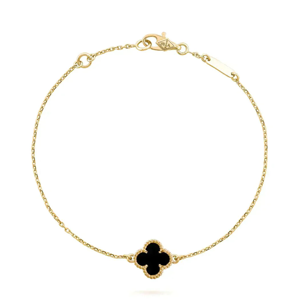 [Rose Jewelrys]CLOVER ONYX SINGLE FLOWER BRACELET