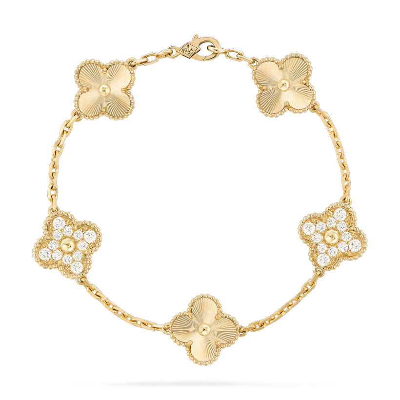 [🌹Rose💎]CLOVER BRACELET 5 MOTIFS GOLD DIAMOND