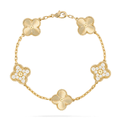 []CLOVER BRACELET 5 MOTIFS GOLD DIAMOND