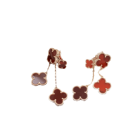 [🌹Rose💎]CLOVER EARRINGS CARNELIAN 4 MOTIFS PINK GOLD