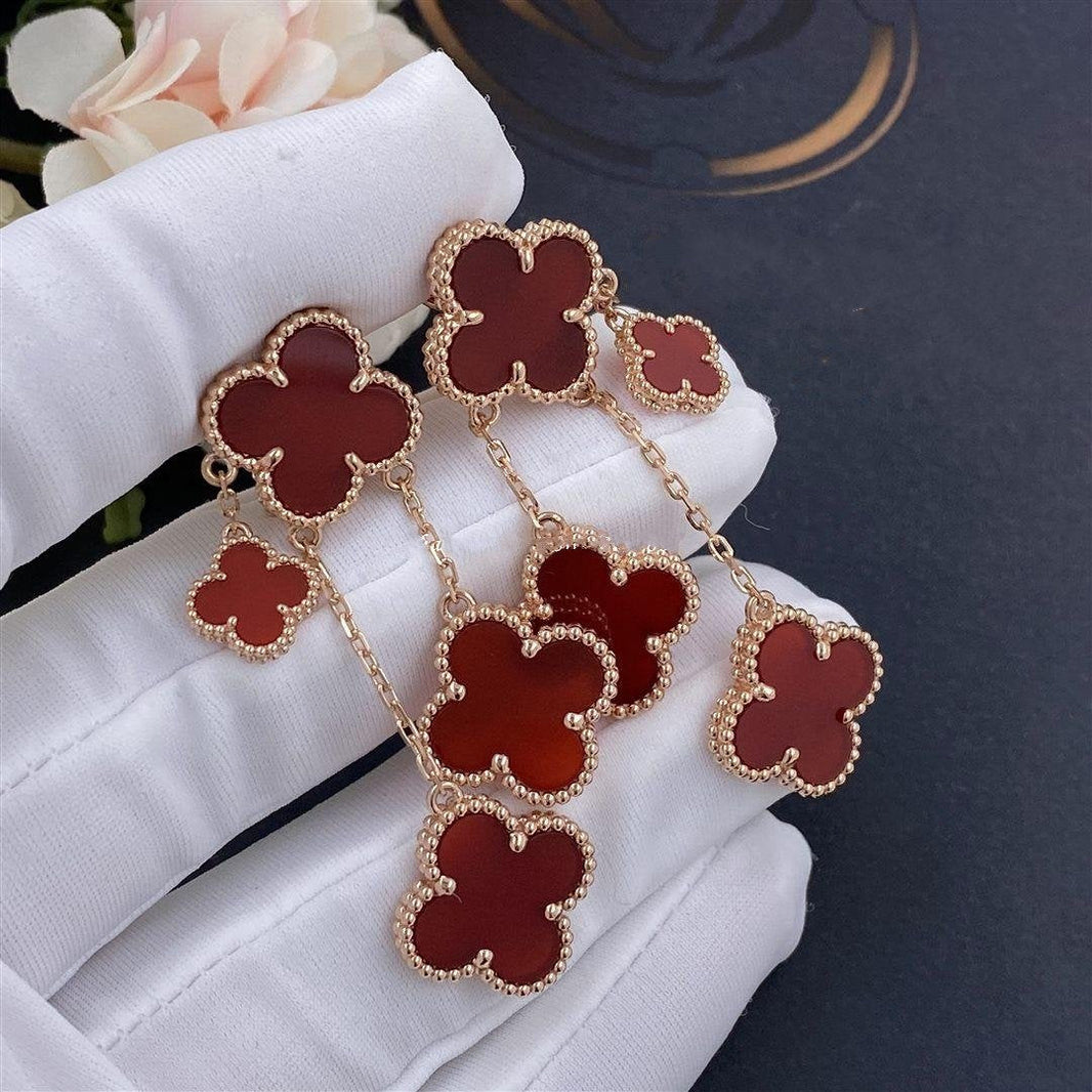 [🌹Rose💎]CLOVER EARRINGS CARNELIAN 4 MOTIFS PINK GOLD