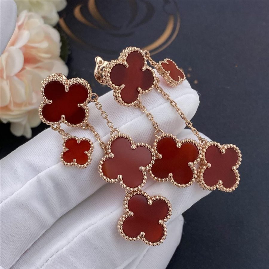 [Rose Jewelrys]CLOVER EARRINGS CARNELIAN 4 MOTIFS PINK GOLD