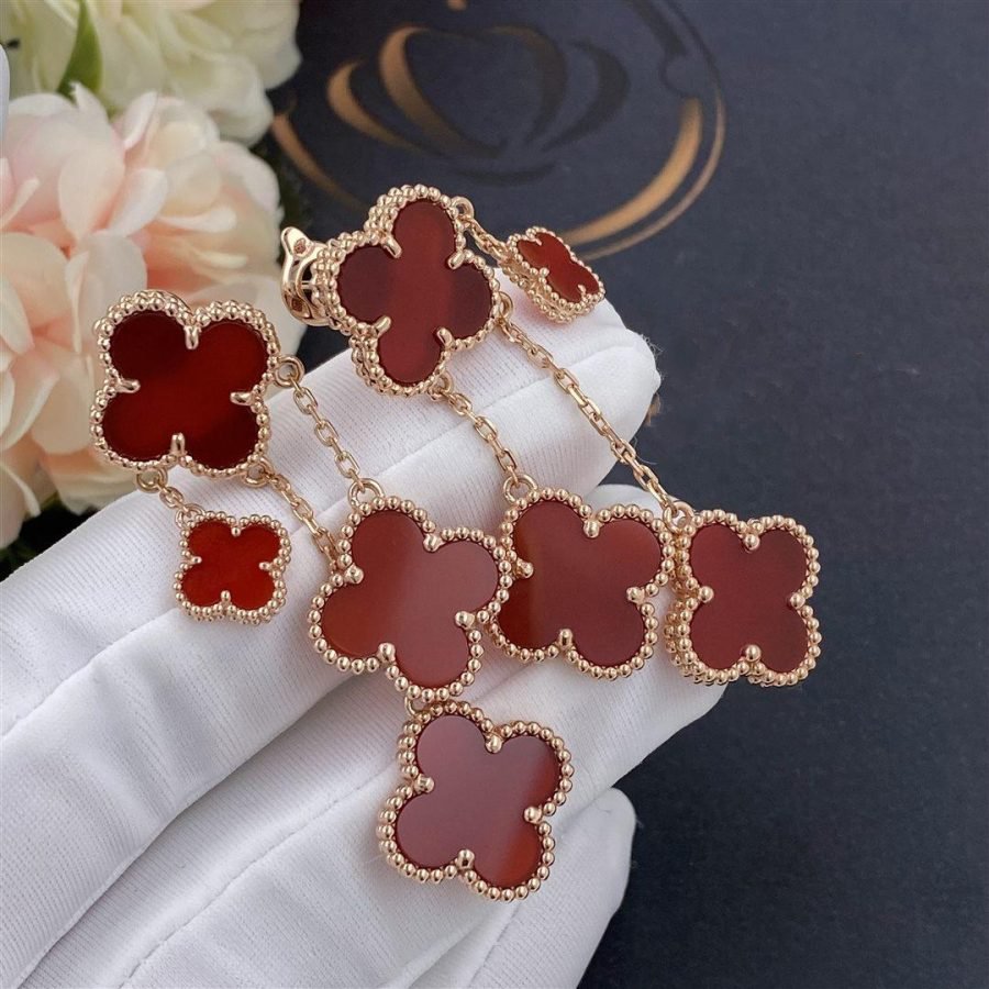 [Rose Jewelrys]CLOVER EARRINGS CARNELIAN 4 MOTIFS PINK GOLD