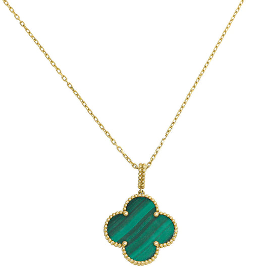 [Rose Jewelrys]CLOVER 25MM MALACHITE GOLD NECKLACE
