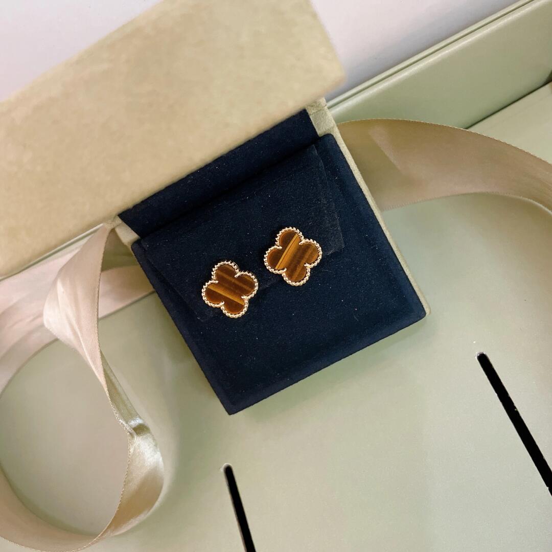 [Rose Jewelrys]CLOVER MEDIUM 1 MOTIFS TIGER'S EYE EARRINGS