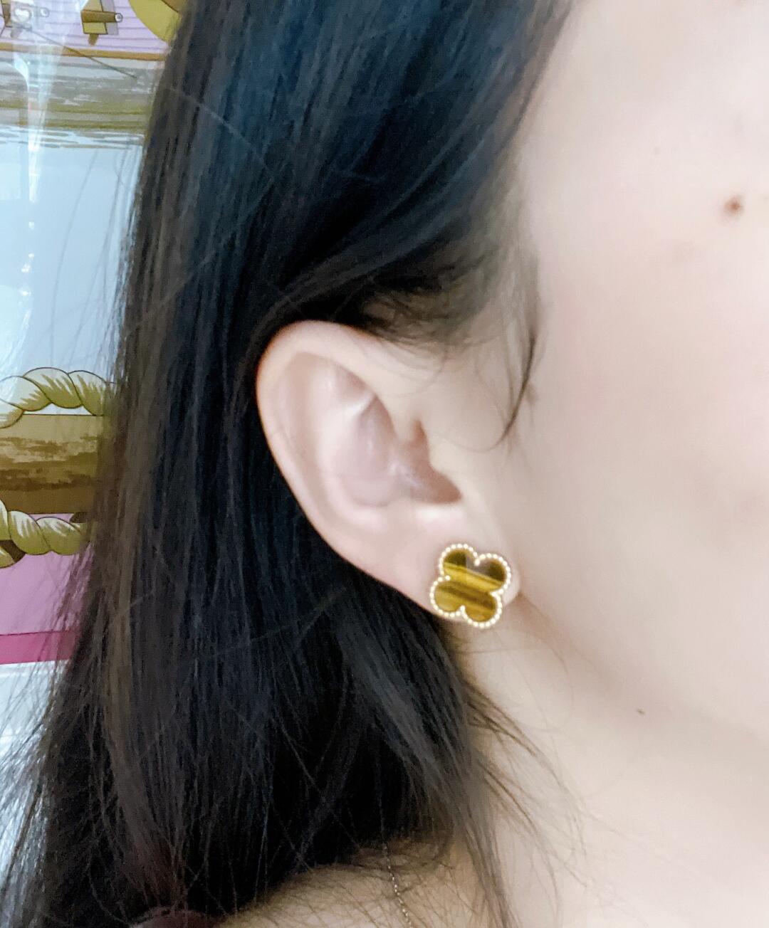 [Rose Jewelrys]CLOVER MEDIUM 1 MOTIFS TIGER'S EYE EARRINGS