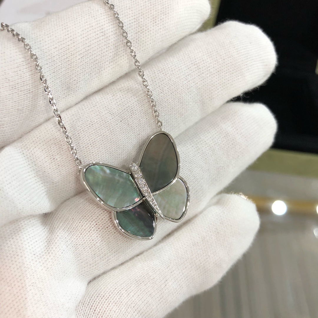 [Rose Jewelrys]LARGE BUTTERFLY SILVER PENDANT DIAMOND NECKLACE