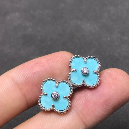 [🌹Rose💎]CLOVER 1 DIAMOND BLUE SKY SILVER EARRINGS