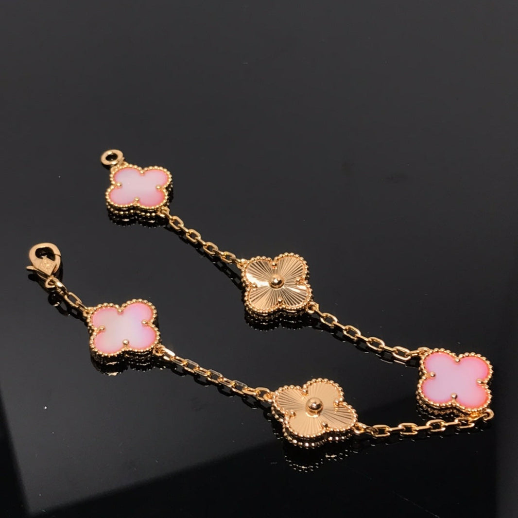 [🌹Rose💎]CLOVER BRACELET 5 MOTIF PINK AND PINK GOLD
