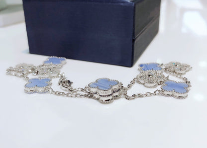 [Rose Jewelrys]CLOVER 10 MOTIFS CHALCEDONY DIAMONDS SILVER NECKLACE