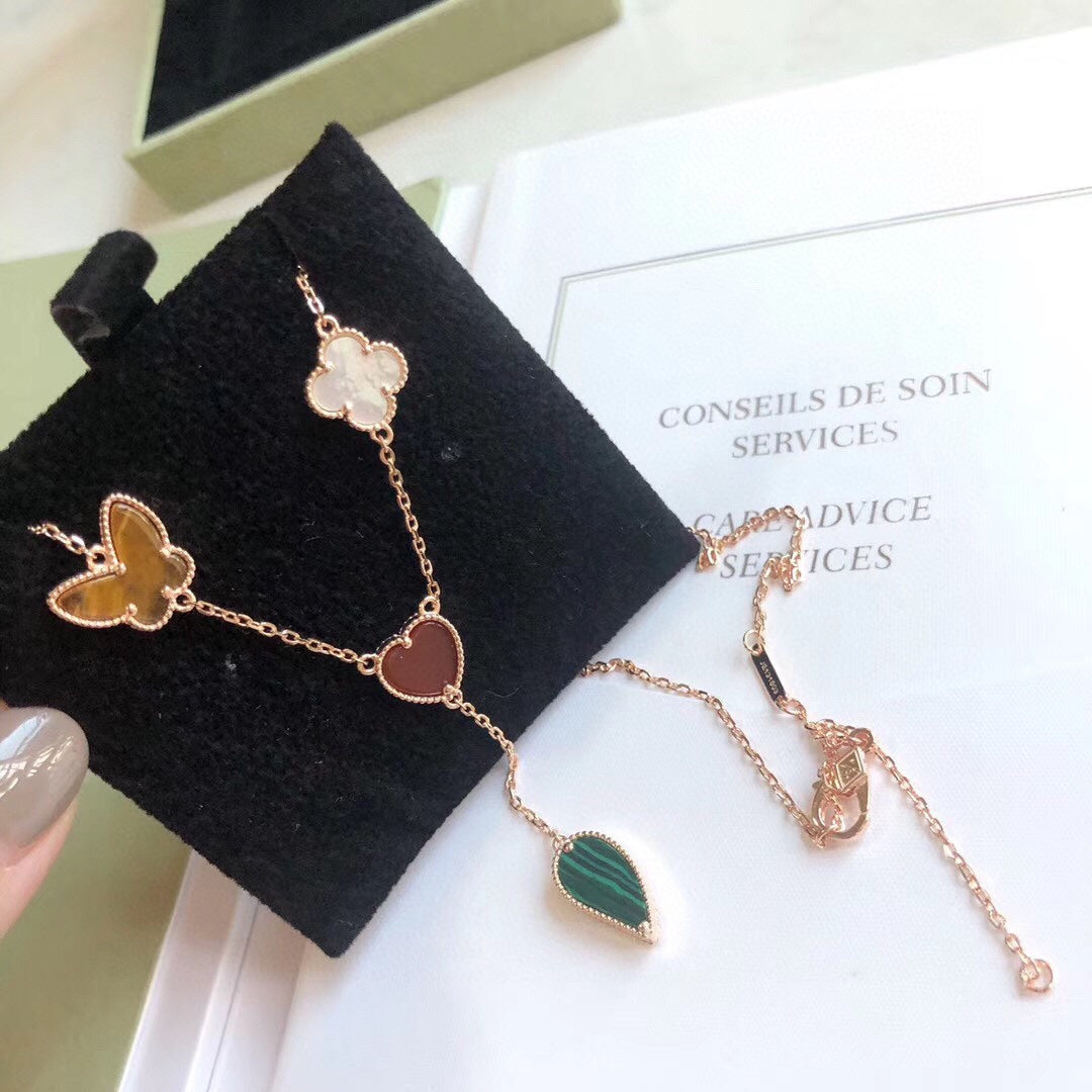 [Rose Jewelrys]LUCKY SPRING 4 MOTIFS ROSE GOLD NECKLACE