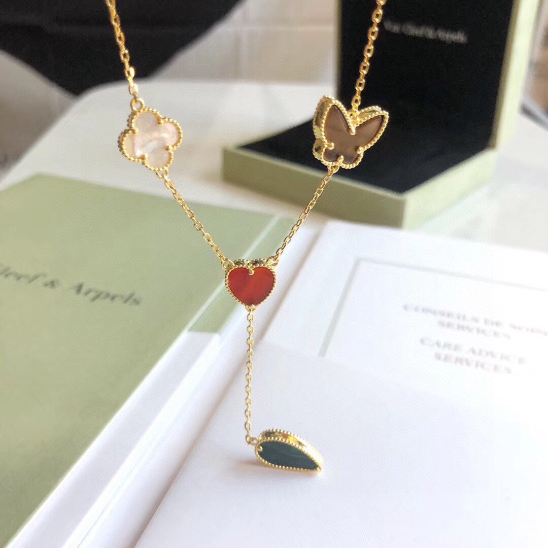 [Rose Jewelrys]LUCKY SPRING 4 MOTIFS ROSE GOLD NECKLACE