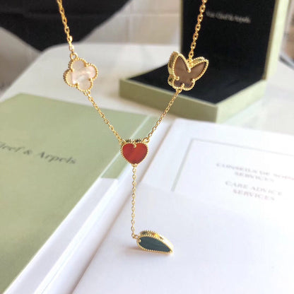 [Rose Jewelrys]LUCKY SPRING 4 MOTIFS ROSE GOLD NECKLACE