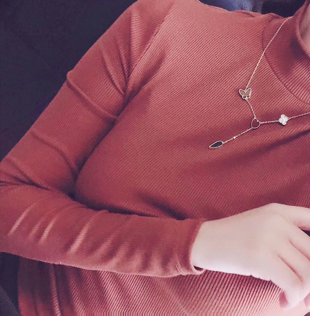 [Rose Jewelrys]LUCKY SPRING 4 MOTIFS ROSE GOLD NECKLACE