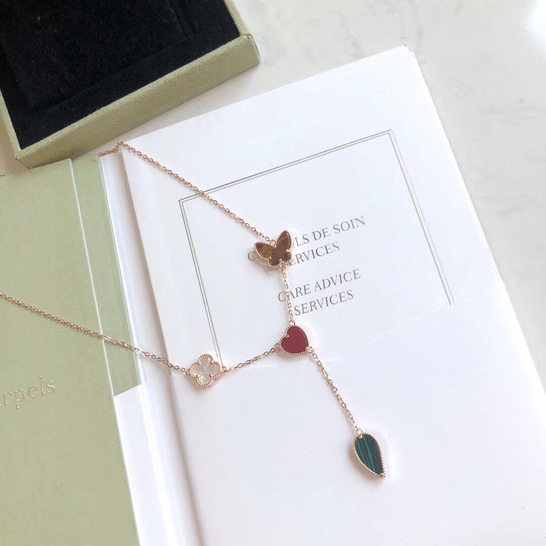 [Rose Jewelrys]LUCKY SPRING 4 MOTIFS ROSE GOLD NECKLACE