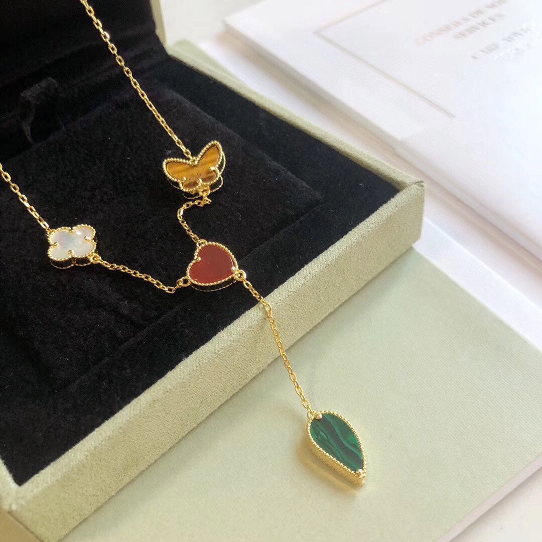 [Rose Jewelrys]LUCKY SPRING 4 MOTIFS ROSE GOLD NECKLACE