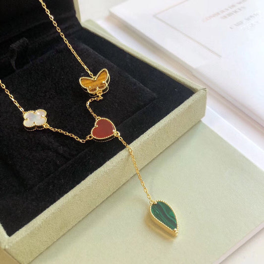 [Rose Jewelrys]LUCKY SPRING 4 MOTIFS ROSE GOLD NECKLACE