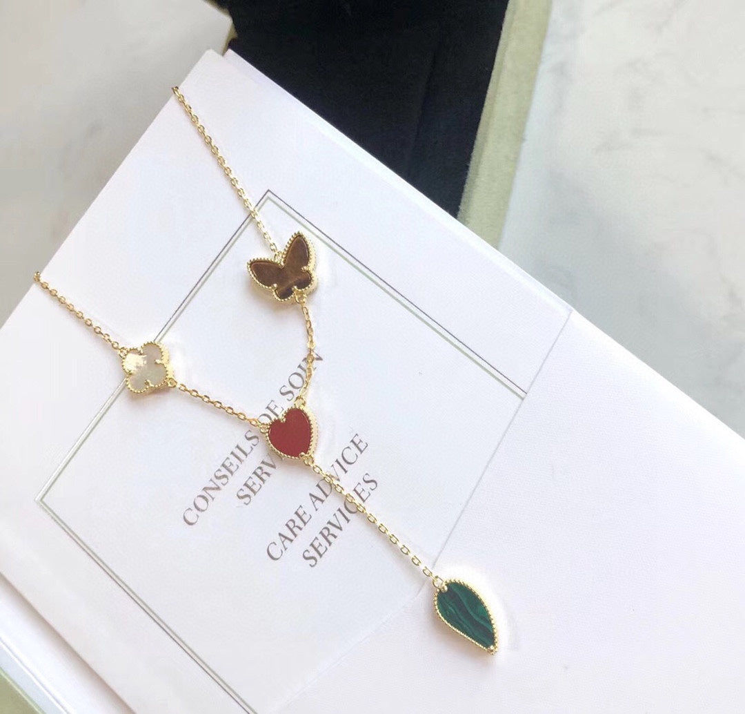 [Rose Jewelrys]LUCKY SPRING 4 MOTIFS ROSE GOLD NECKLACE